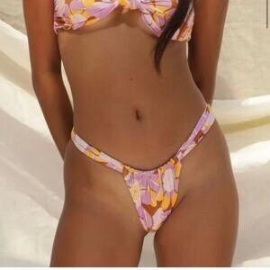 Stone Fox Swim Bijou Strappy Bikini Bottom In Retro Pop Thong Sexy Size XL NEW